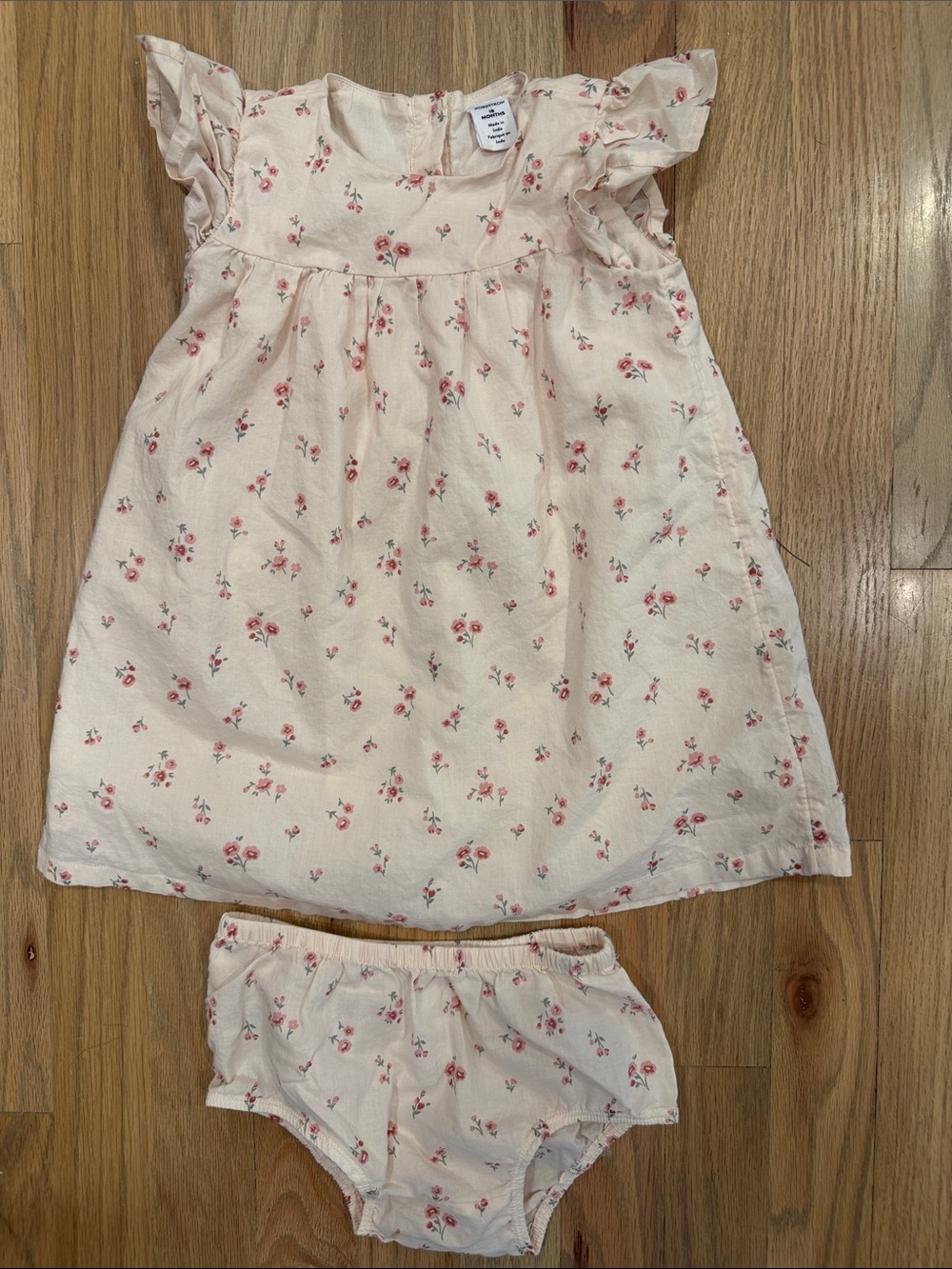 Nordstrom 100% Cream Floral Print Dress with Diaper Cover Bloomers